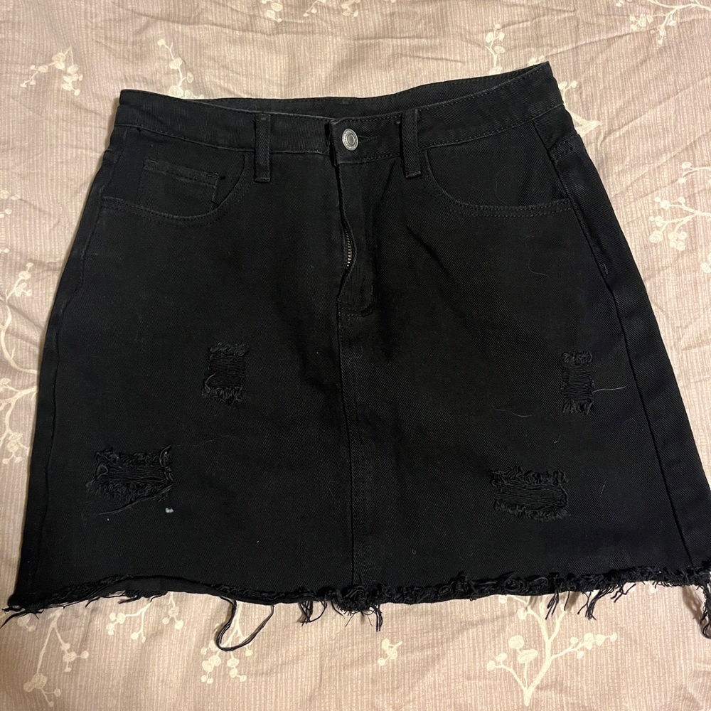 Black denim skirt